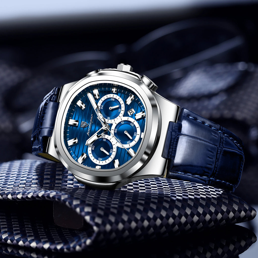 Poedagar 834 Luxury Quartz Watch for Men Leather Strap Waterproof Chronograph Wrist Watch Wholesale