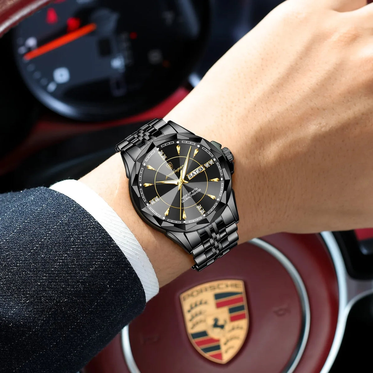 Poedagar 674 Luxury Men's Watches Waterproof Luminous Calendar Quartz Wristwatch Reloj Stainless Steel Daily Wear Watch for Men