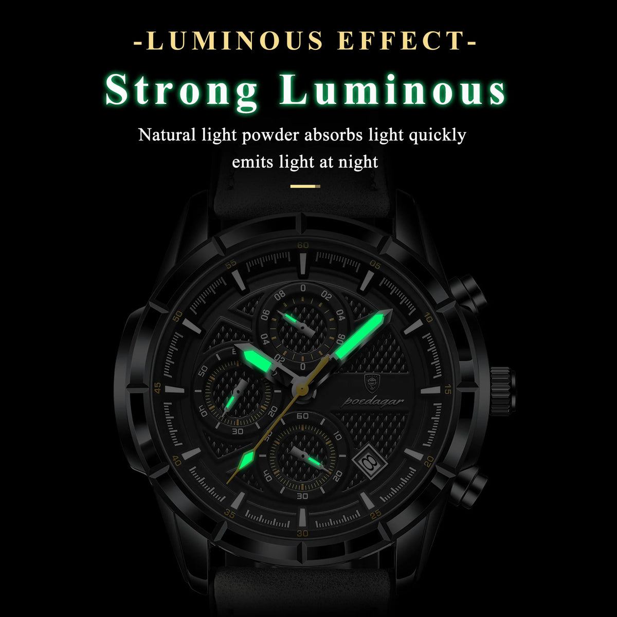Poedagar 692 Luxury Mens Quartz Watch Sports Luminous Chronograph Montre Homme Genuine Leather Strap Waterproof Watch for Men