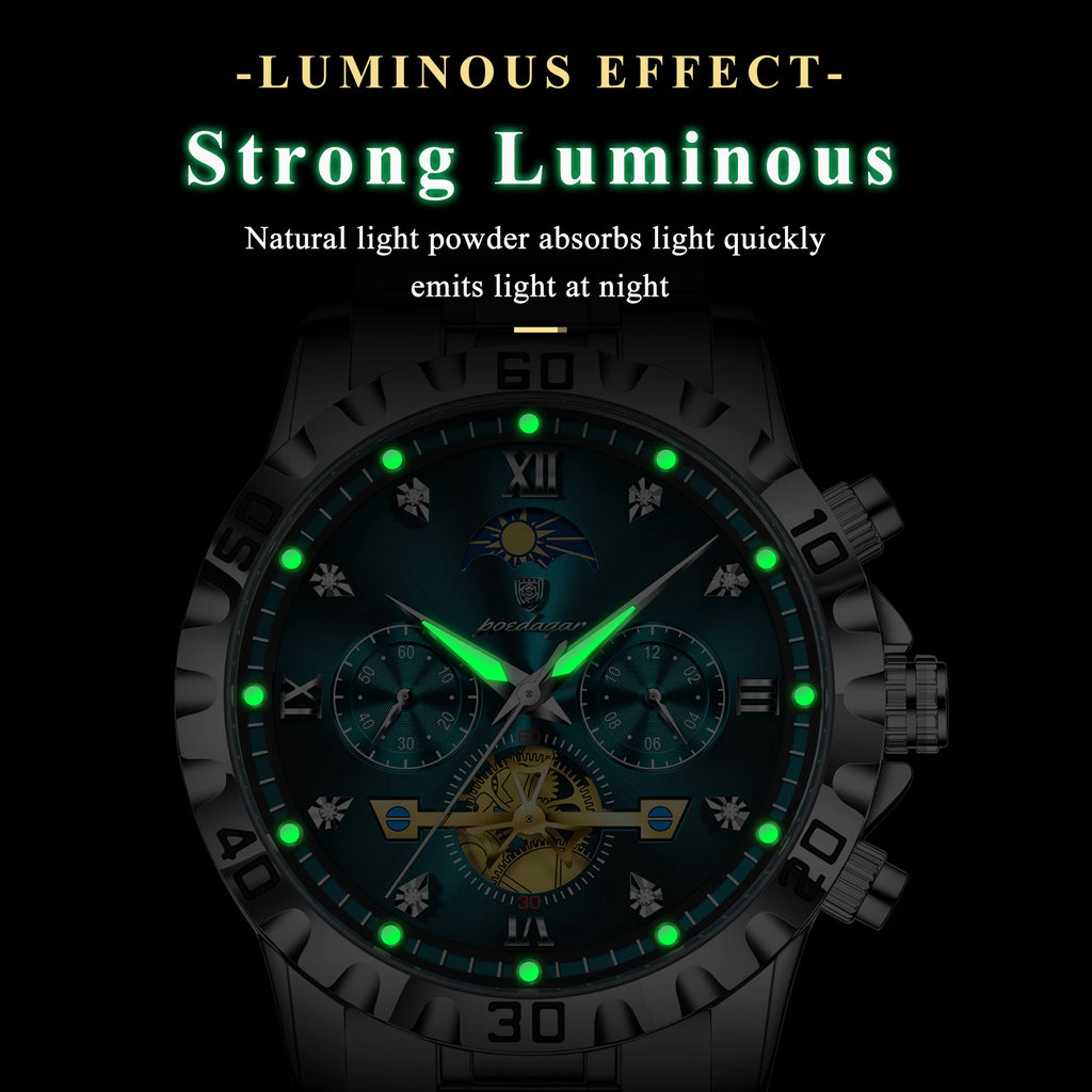 Watch for Men Poedagar 634 Stainless Steel Chronograph Quartz Watches Waterproof Luminous Watch 44mm Alloy Case for Business