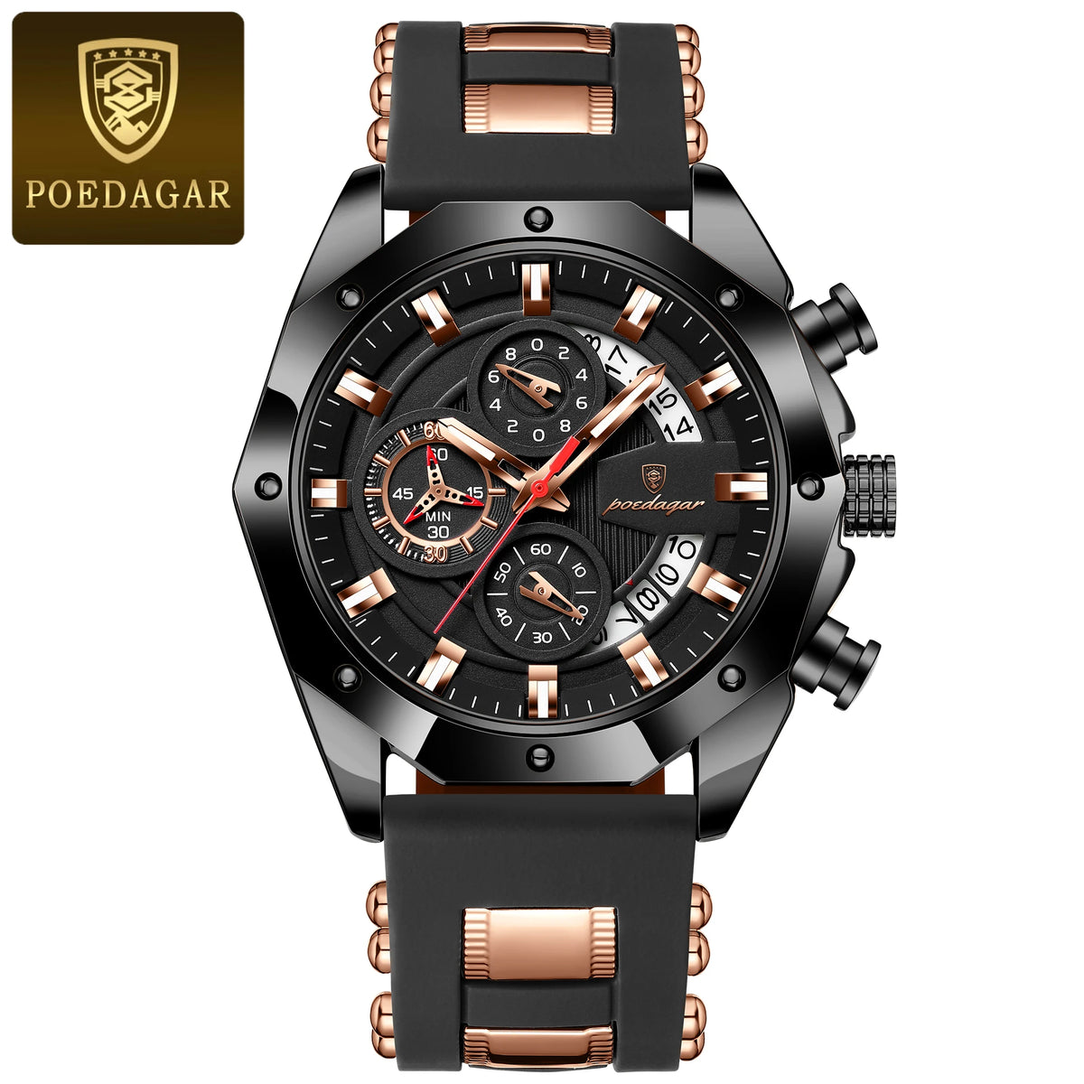 Poedagar New Arrivals Men Quartz Watches Waterproof Luminous Mens Watch Silicone Bracelet Chronograph Watch for Men