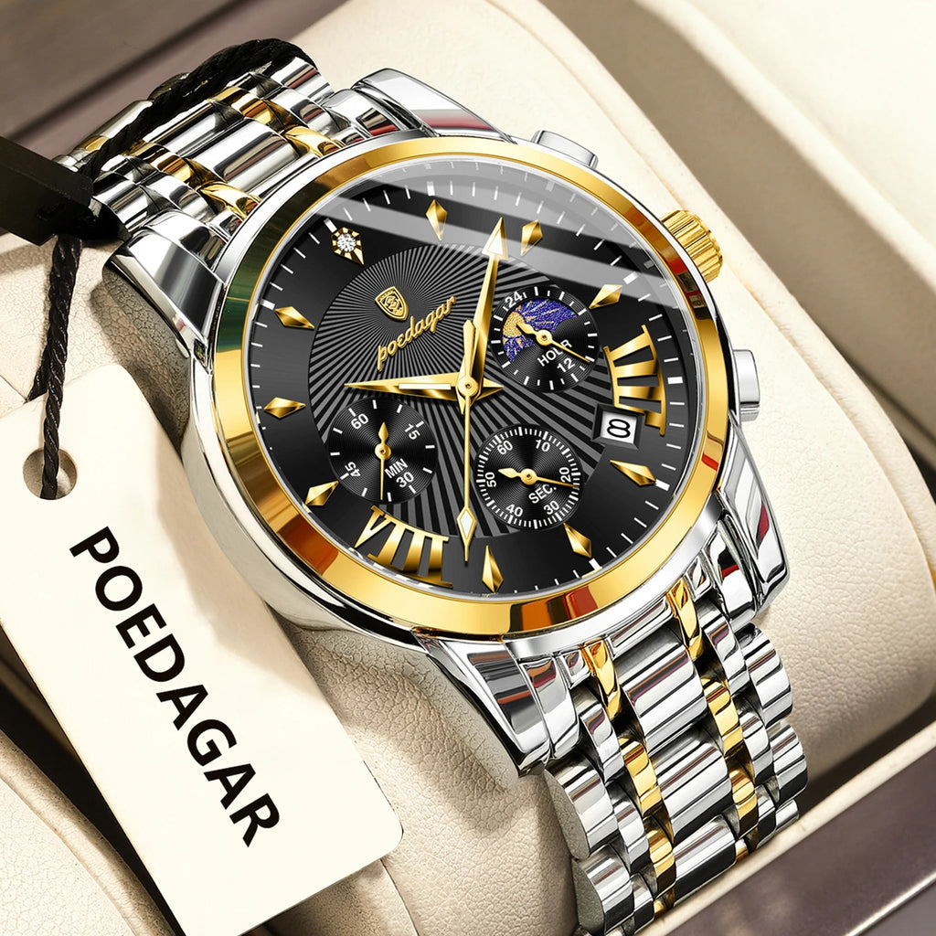 Poedagar 813 Watch for Men Luxury High Quality Waterproof Luminous Men's Watch Chronograph Stainless Steel Quartz Watches Reloj