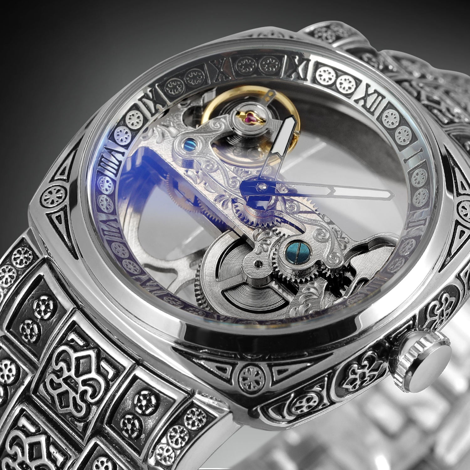 Luxury Skeleton Automatic Watch – Engraved Mechanical Masterpiece