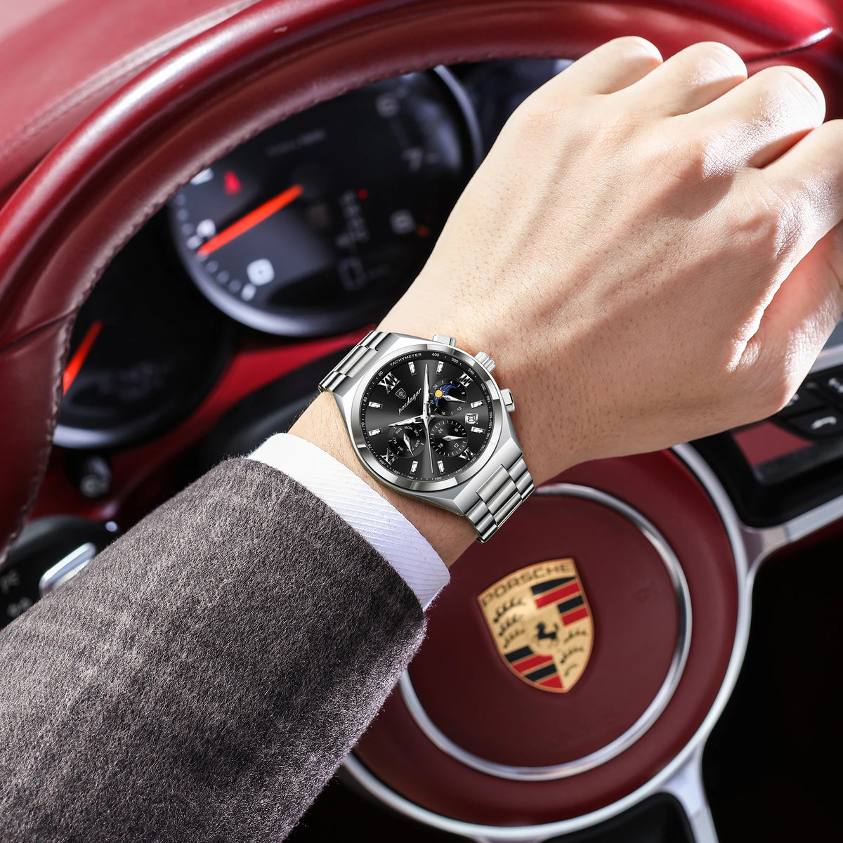 Poedagar 688 Men's Quartz Watch Business Luminous Wristwatch Montre Homme Waterproof Chronograph Stainless Steel Watch for Men