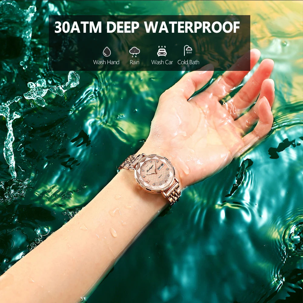 Poedagar Factory Direct Sale Luxury Diamond Quartz Watches Stainless Steel Lady Watch Luminous Date Waterproof Watch Women