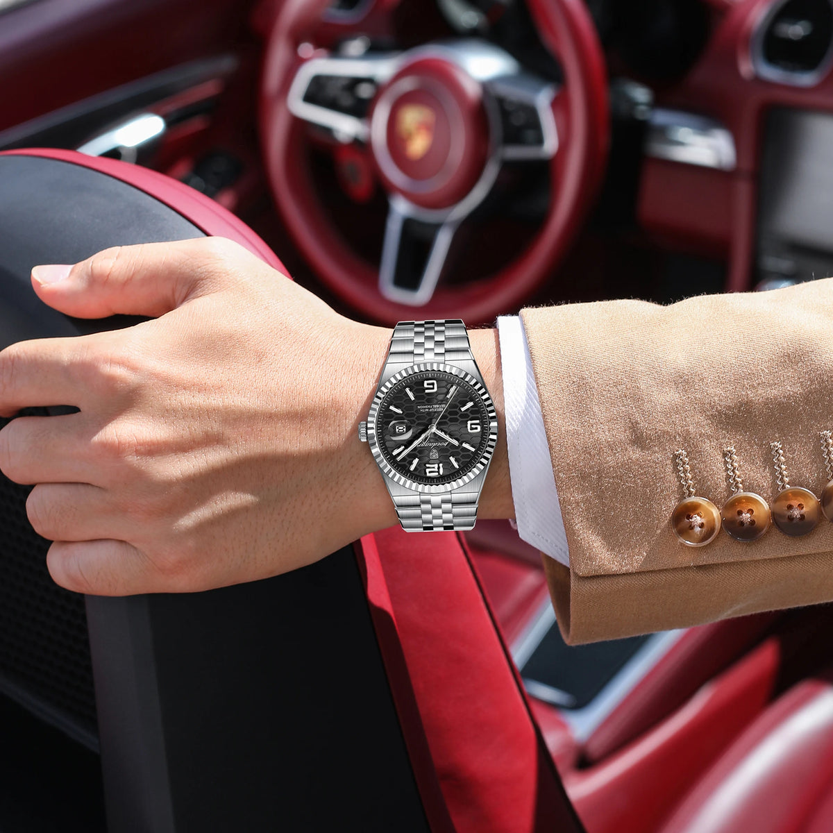 Poedagar 839 Luxury Men Watch Classic Honeycomb Dial Quartz Luminous Date 3ATM Waterproof Wristwatch Wholesale Ready to Ship