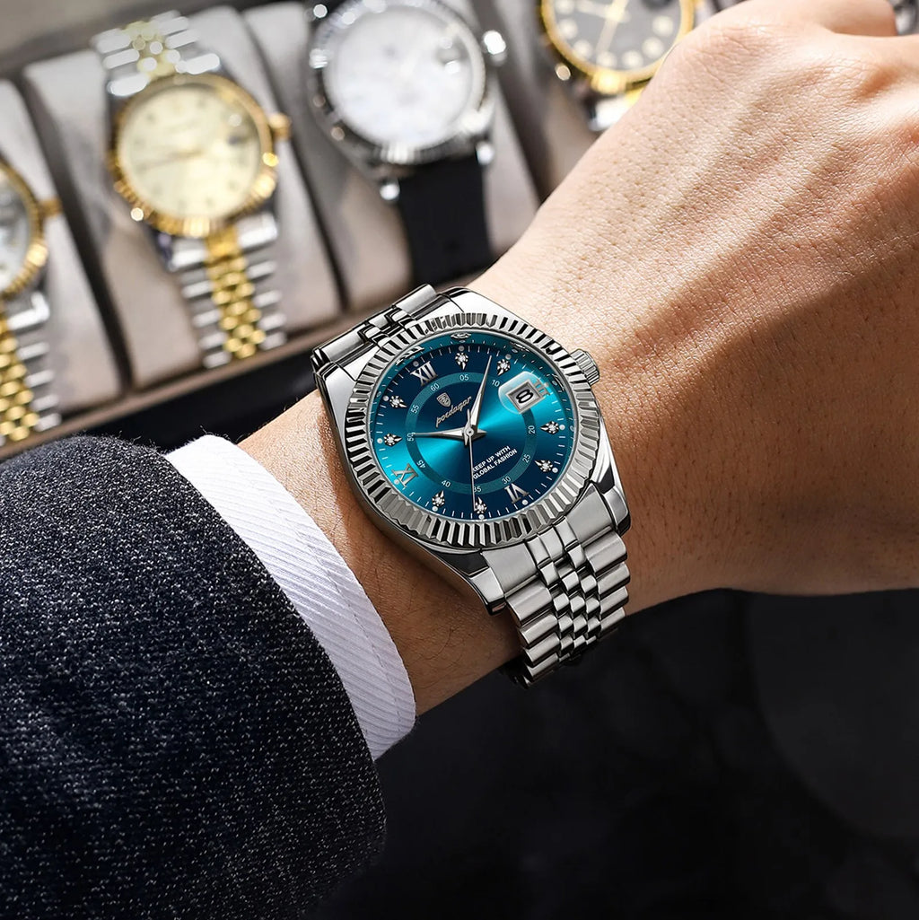 Poedagar 910 Luxury Men's Watches Business Reloj Hombre Waterproof Luminous Date Stainless Steel Quartz Watch for Men Herrenuhr