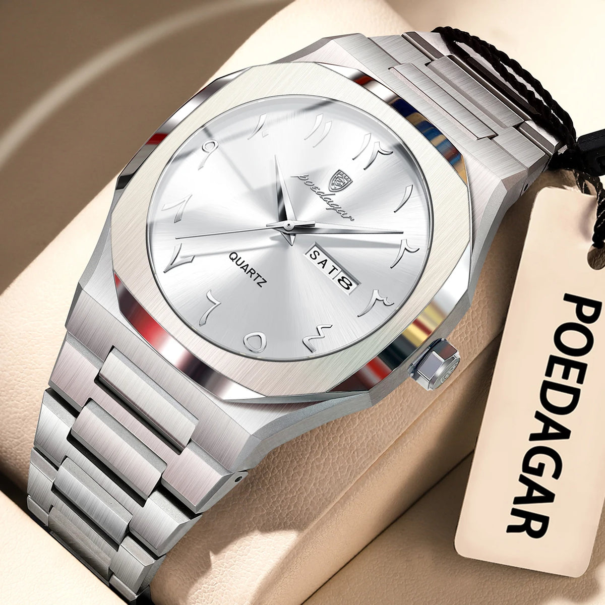Men's Watch Luxury Poedagar 830 Eastern Arabic Dial Quartz Watches Relogio Stainless Steel Waterproof Watches for Men