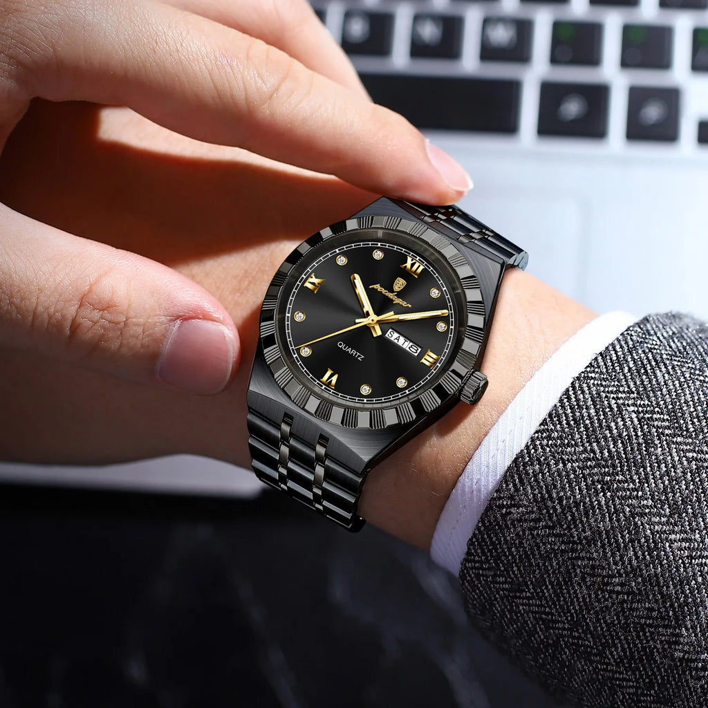 Poedagar 872 Luxury Men's Watch Business Week Date Waterproof Luminous Quartz Montre Stainless Steel Casual Wristwatch for Men