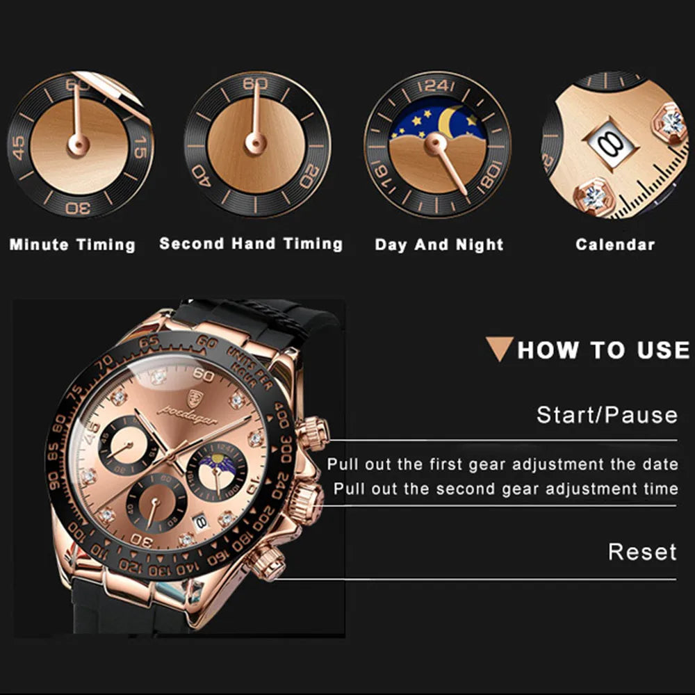 Poedagar 2023 Men Watch Silicone Belt Waterproof Luminous Date Watches Men Wrist Clock Chronograph Quartz Fashion Opp Bag Alloy