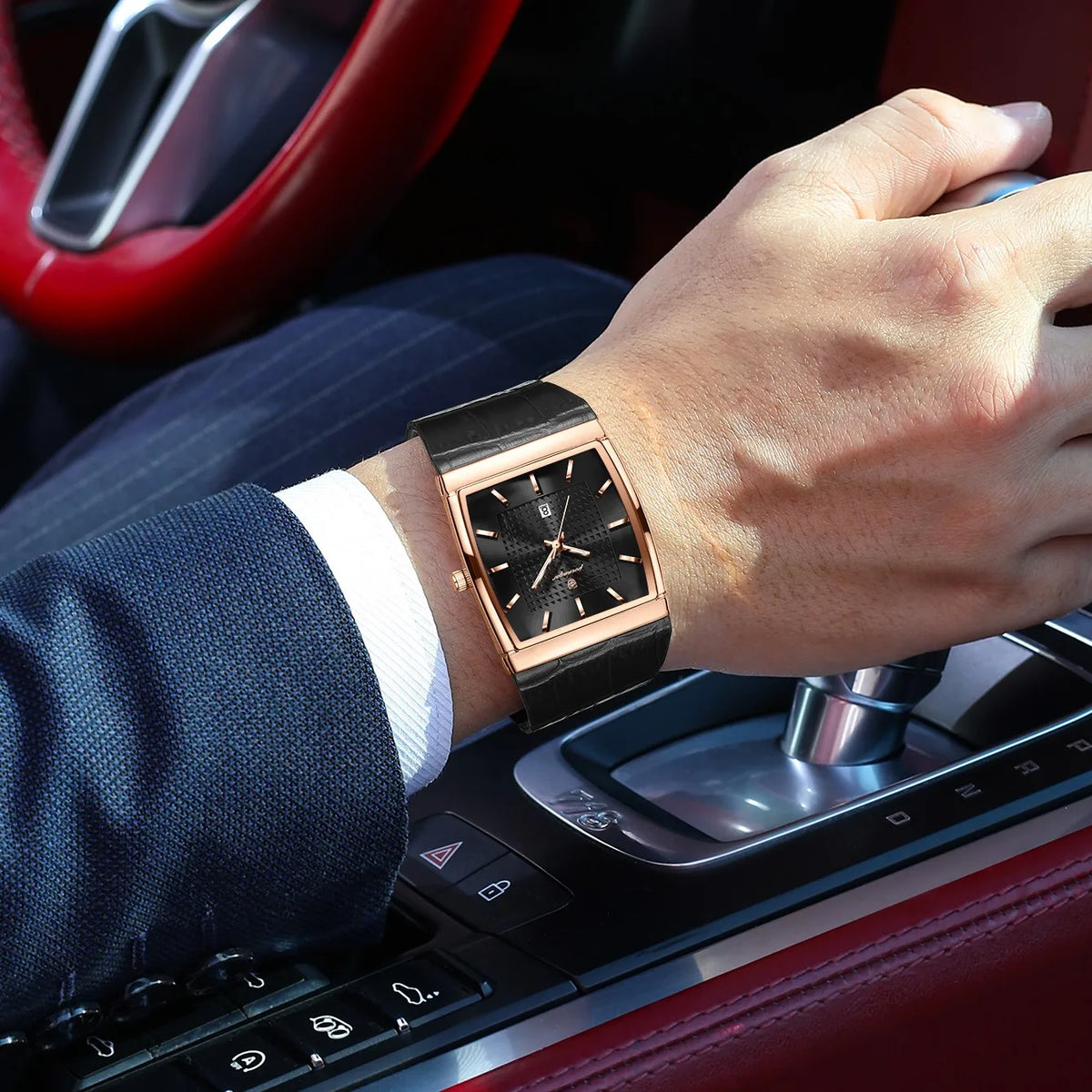 Poedagar 885 Luxury Men's Watch Leather Strap Luminous Date Quartz Watches Reloj Hombre Waterproof Fashion Square Watch for Men