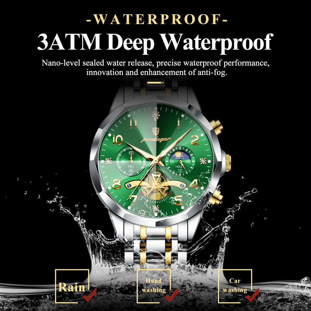 Watch for Men Luxury Poedagar 939 Stainless Steel Chronograph Men's Quartz Watches Luminous Waterproof Watch for Men Orologio