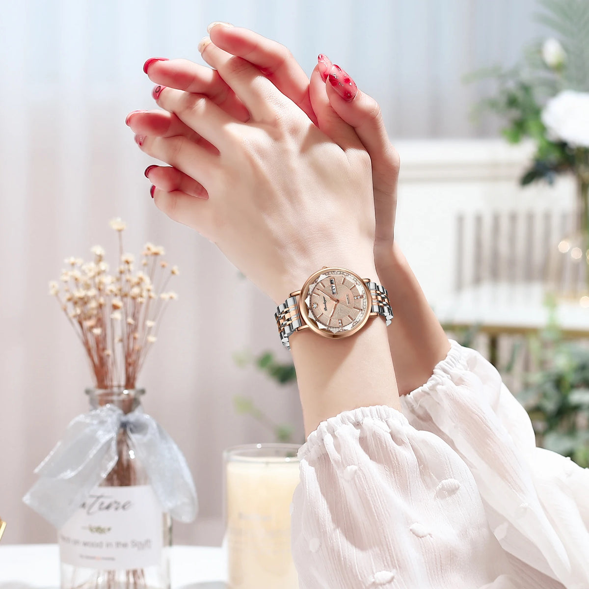 Poedagar Strap Wristwatch Luxury Diamond Stainless Steel Quartz Watches Waterproof Calendar Ladies Watch Clock for Women