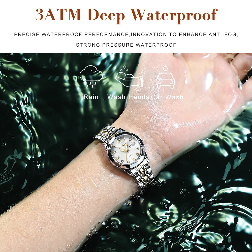 Poedagar Watch Women Diamond Luxury Ladies Watch Stainless Steel Quartz Watches Waterproof Calendar Luminous for Womens Clock