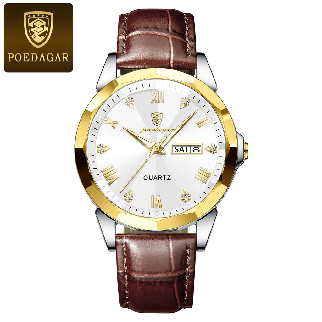 Poedagar 810 Men's Luxury Sports Watch Waterproof Luminous Quartz Watches Casual Leather Watches for Men