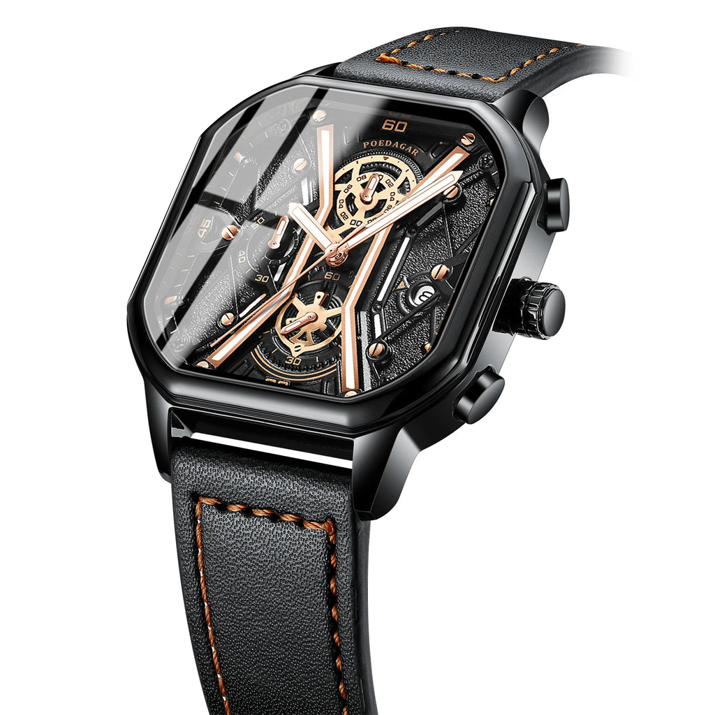 Poegadar Casual Watch for Men Top Quality Luxury Luminous Leather Wrist Chronograph Date Sport Men Watch