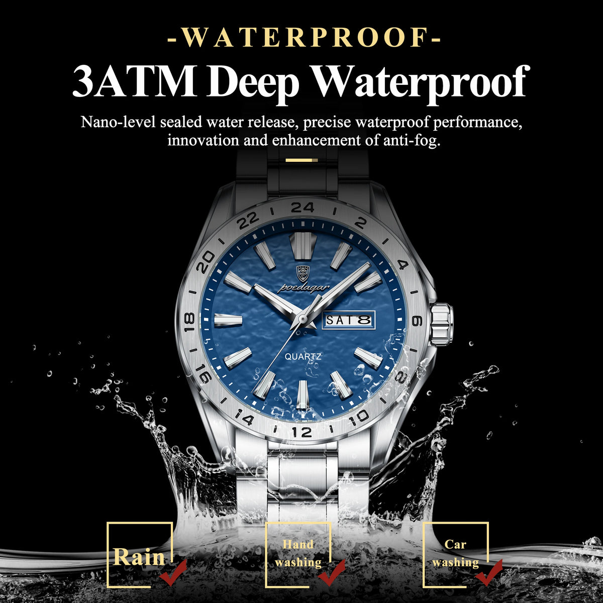 Poedagar 683 Dual Calendar Waterproof Luminous Watch for Men Business Round Dial Stainless Steel Strap Men's Quartz Watch
