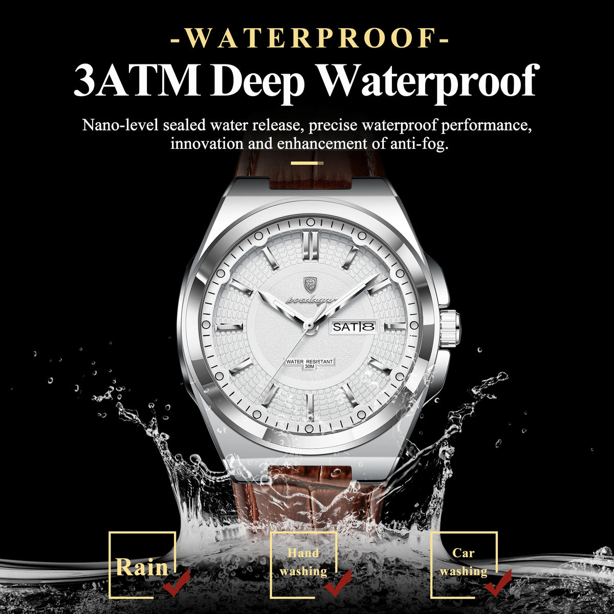 Poedagar 896 Luxury Mens Watch Casual Luminous Leather Strap Waterproof Quartz Watch for Men Factory Wholesale Montre Homme