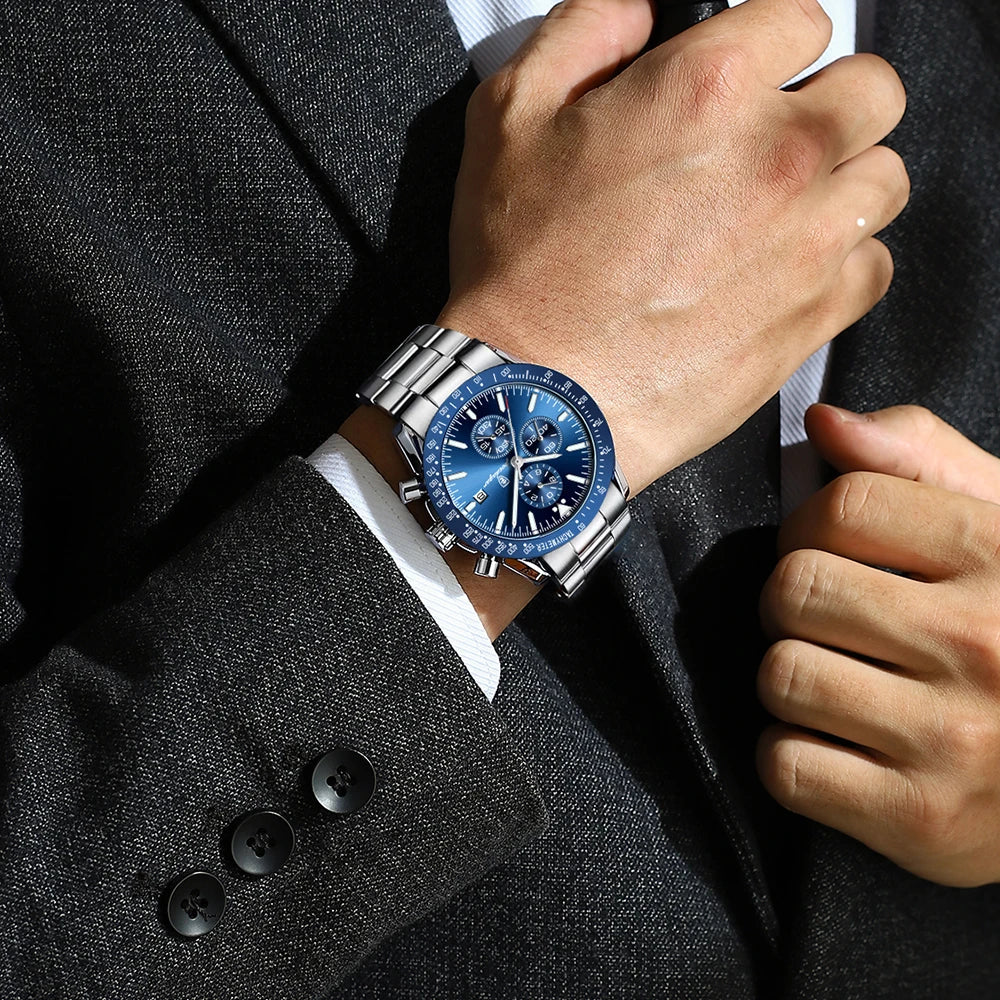 Poedagar Fashion Waterproof Watches Men Wrist Luminous Calendar Quartz Watches Stainless Steel Watch for Men