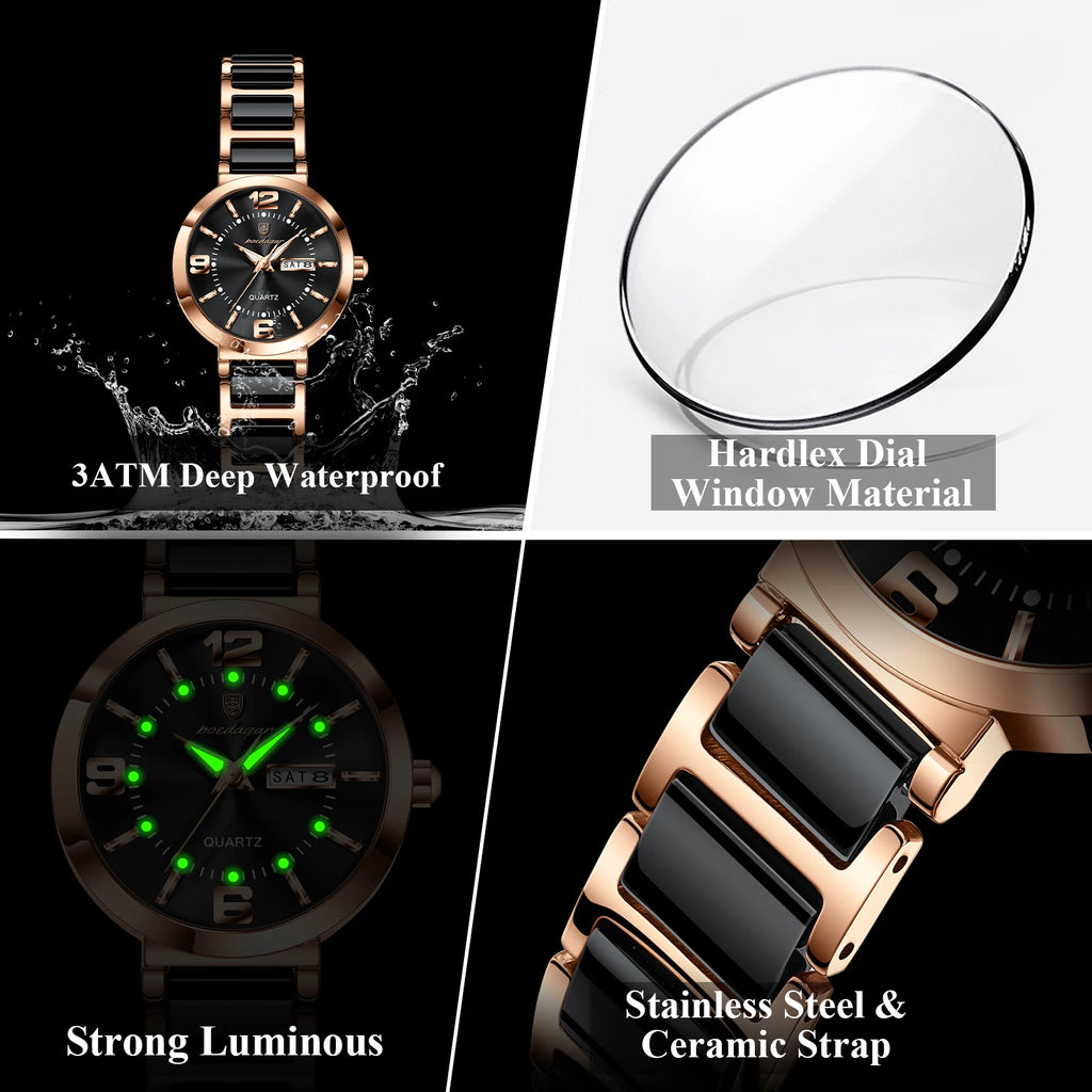 Poedagar 507 Luxury Women Watch 30M Waterproof Elegant Ceramic Strap Quartz Wristwatch Business Ladies Watch Factory Direct