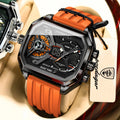 Poedagar E106 Mens Watches Silicone Strap Multifunctional Chronograph Relojes Waterproof Luminous Quartz Digital Watch for Men