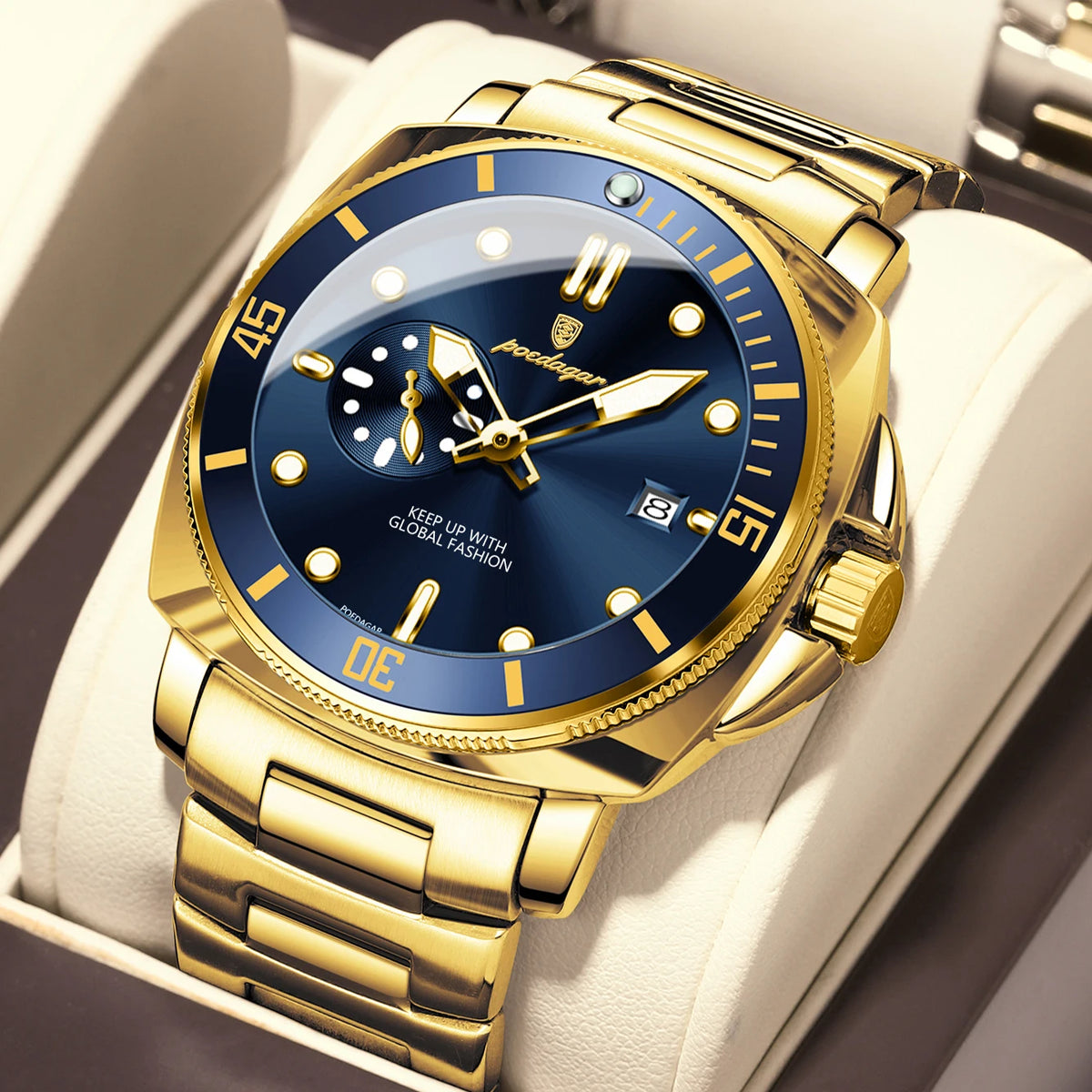 Poedagar 873 Luxury Mens Watch Waterproof Luminous Date Quartz Watch Stainless Steel Bracelet Watch for Men