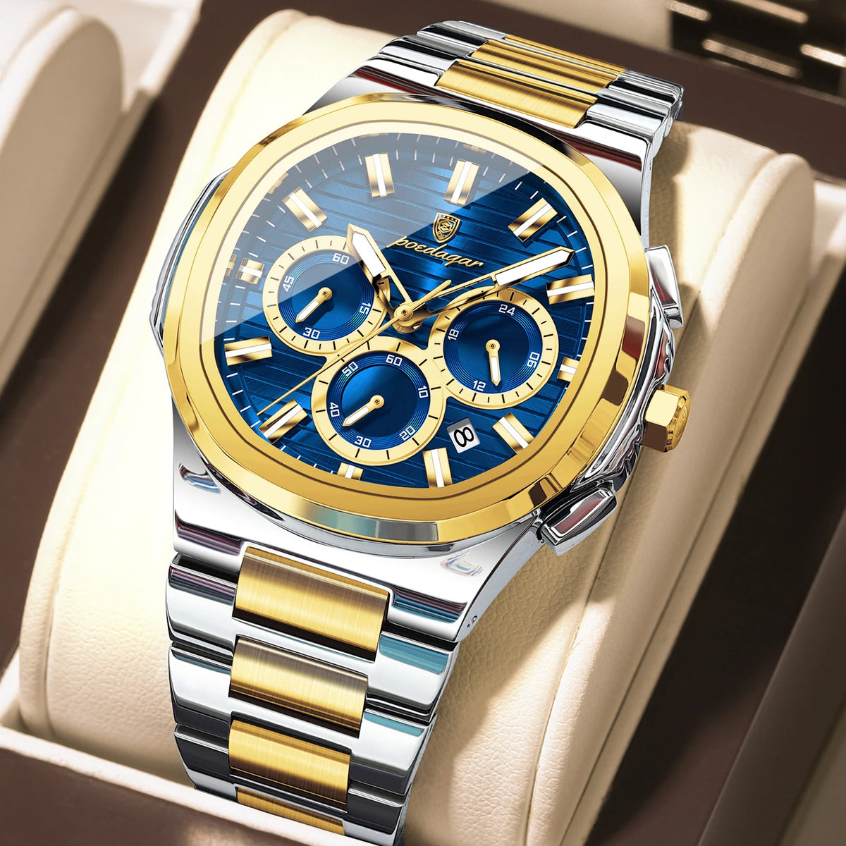 Poedagar 834 Stainless Steel Waterproof Luminous Men Quartz Watch Business Chronograph Watch for Men