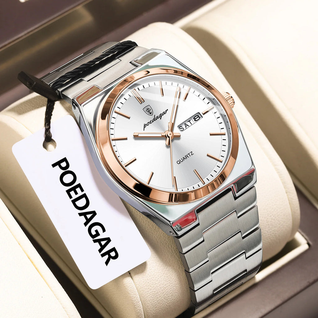 Poedagar 930 Luxury Mens Watch Hot Sale Stainless Steel Bracelet Quartz Watches Reloj Hombre Waterproof Luminous Watch for Men