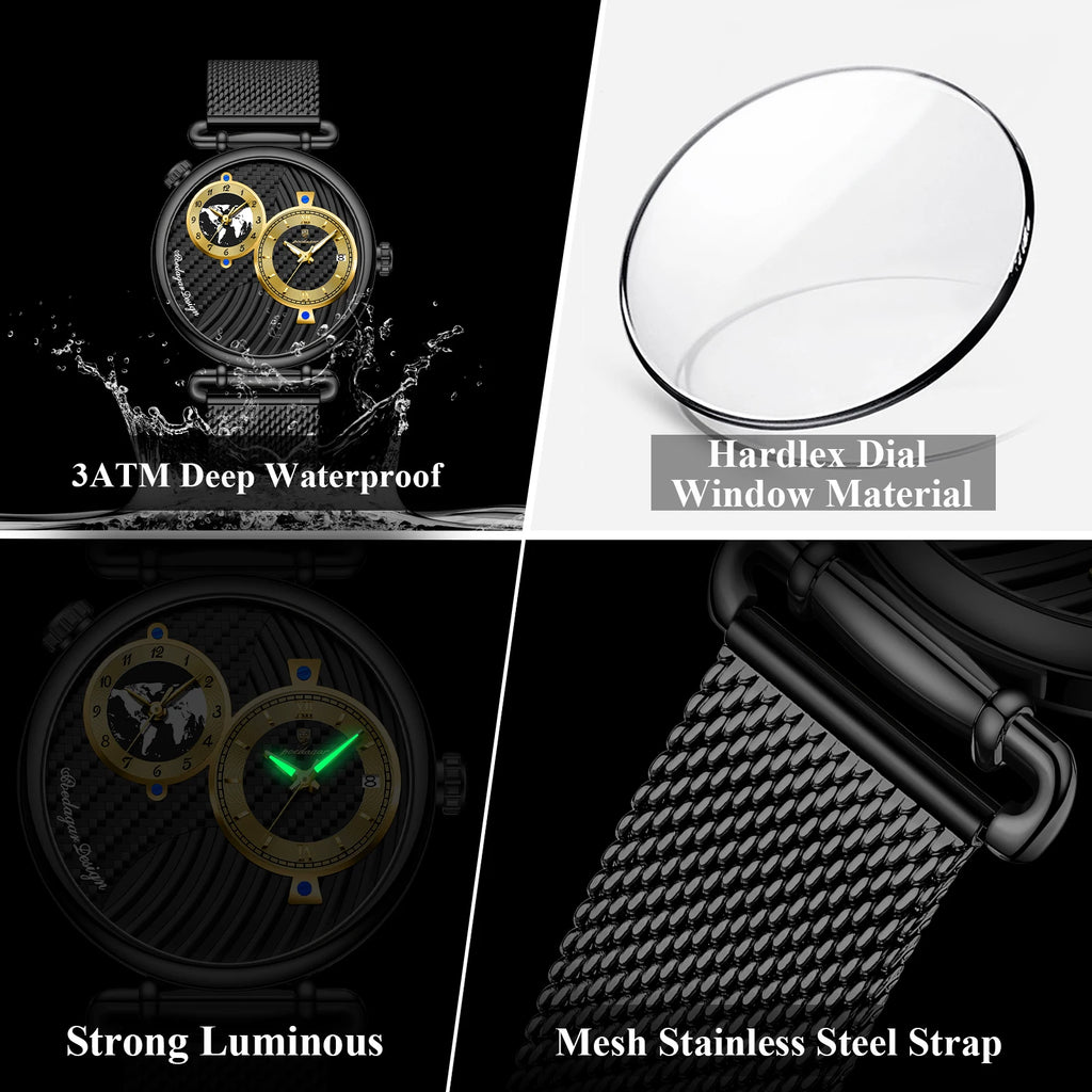 Poedagar 848 3ATM Waterproof Luminous Mesh Stainless Steel Strap Quartz Watch for Men