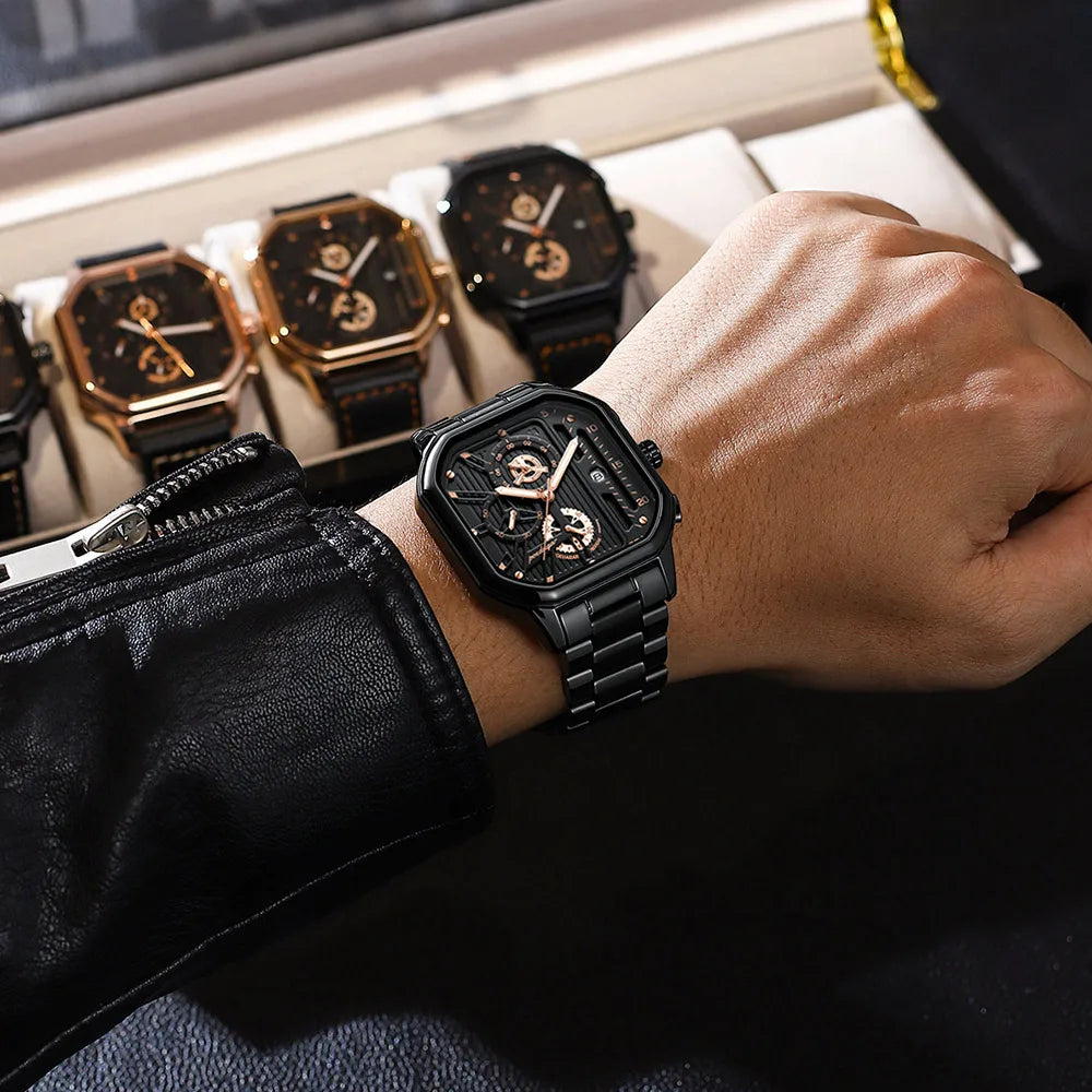 Poedagar Luxury Business Watches Men Wrist Stainless Stain Watch for Men Waterproof Luminous Calendar Quartz Watches