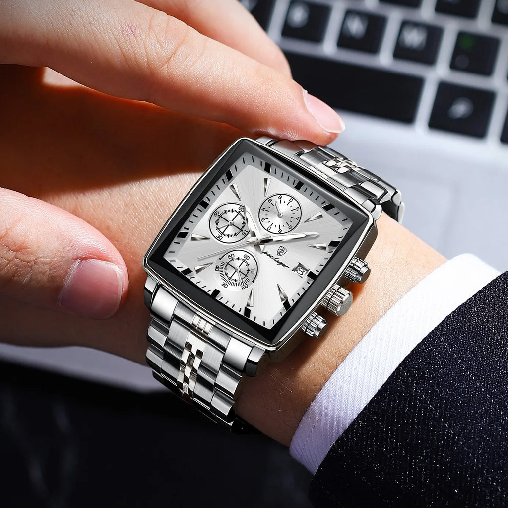 Poedagar 866 Men Watch Luxury Wholesale Square Chronograph Stainless Steel Luminous Waterproof Factory Direct Ready to Ship