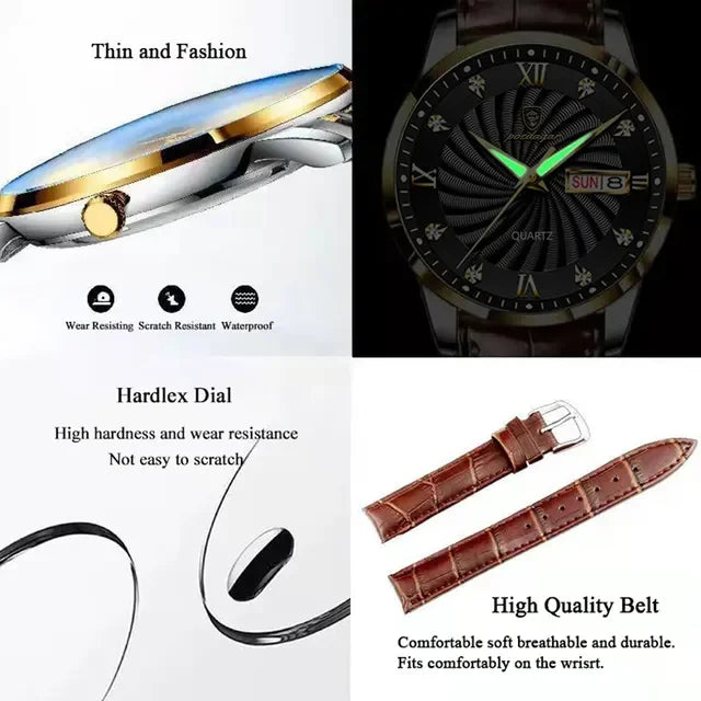 Poedagar Fashion Business Men Watches Wrist Leather Quartz Watches Waterproof Calendar Watch for Men Wholesale Relojes