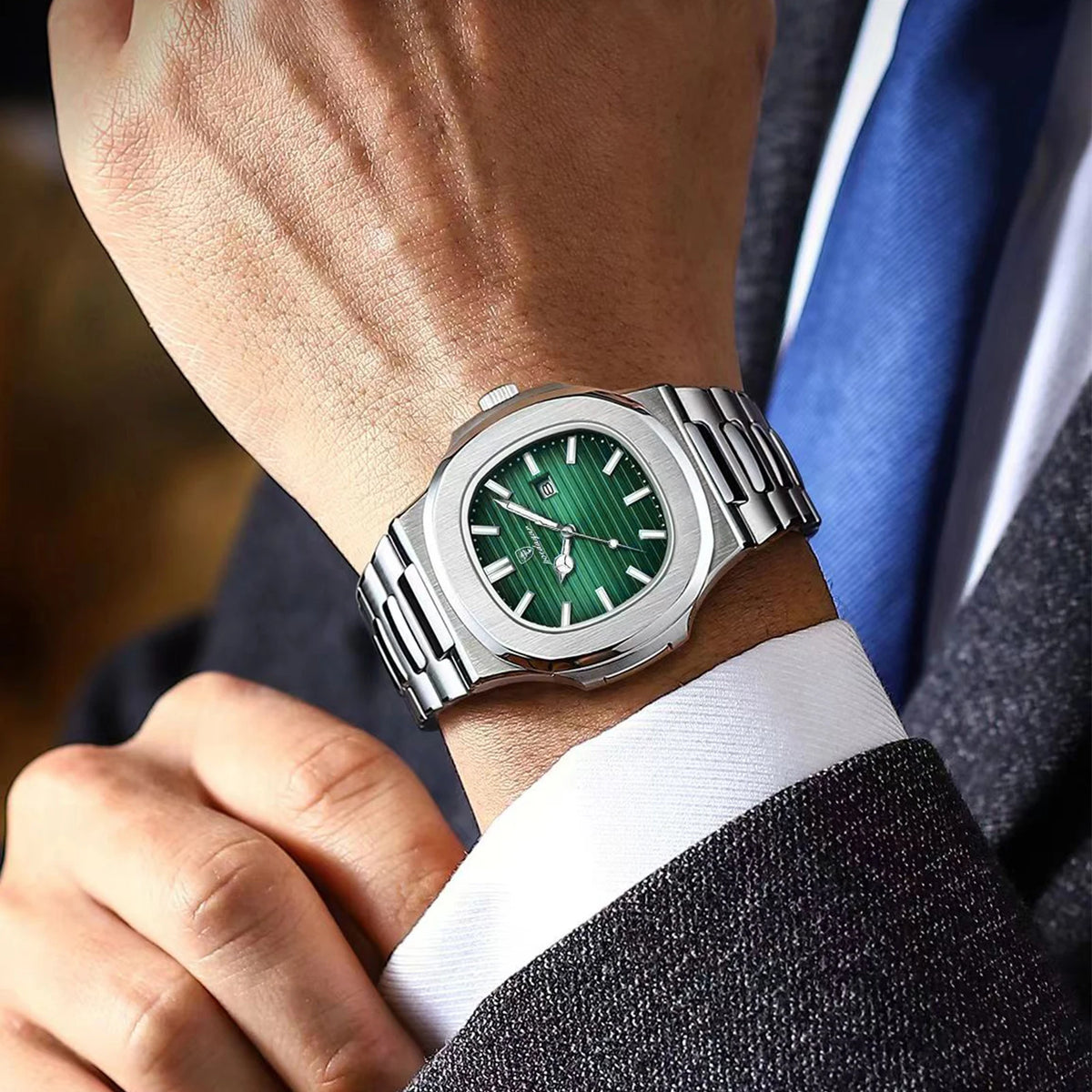 Poedagar Luxury Men Wristwatch Square Men Watches Waterproof Luminous Date Stainless Steel Quartz Watch for Men