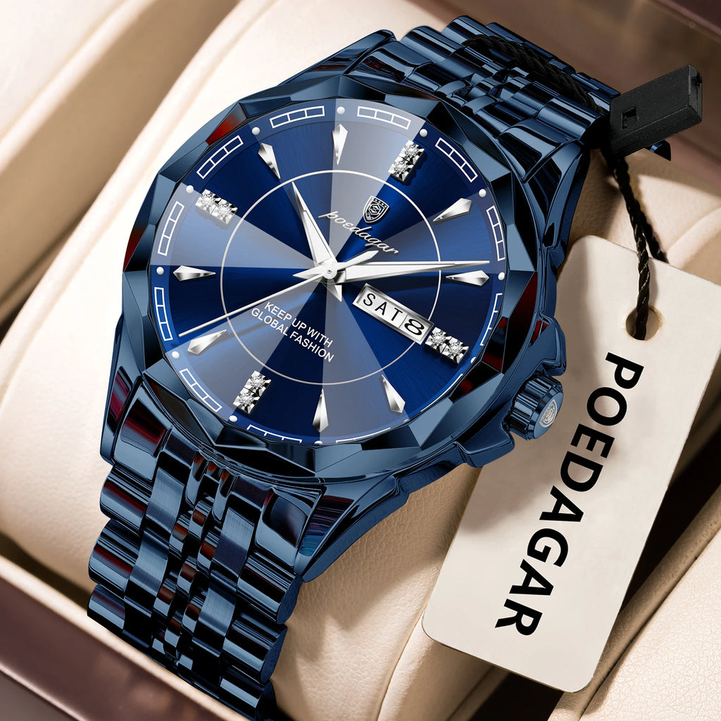 Poedagar 674 Luxury Men's Watch Business Stainless Steel Quartz Watches Montre Waterproof Luminous Calendar Wristwatch for Men