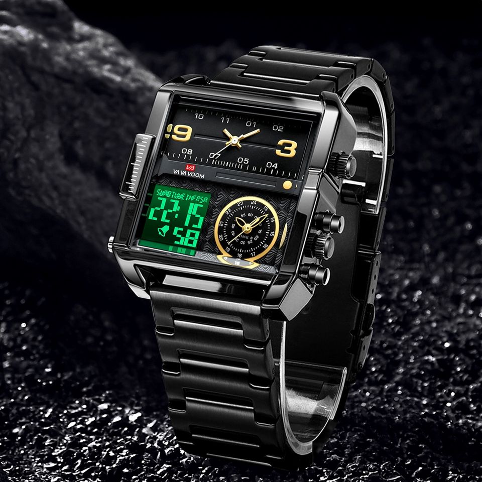Va Va Voom Multi-Functional Square Dual Display Wristwatch