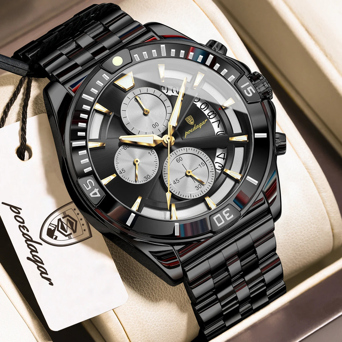 Poedagar 695 Men Quartz Watches Stainless Steel Daily Wear Outdoor Casual Luminous Chronograph Reloj Hombre