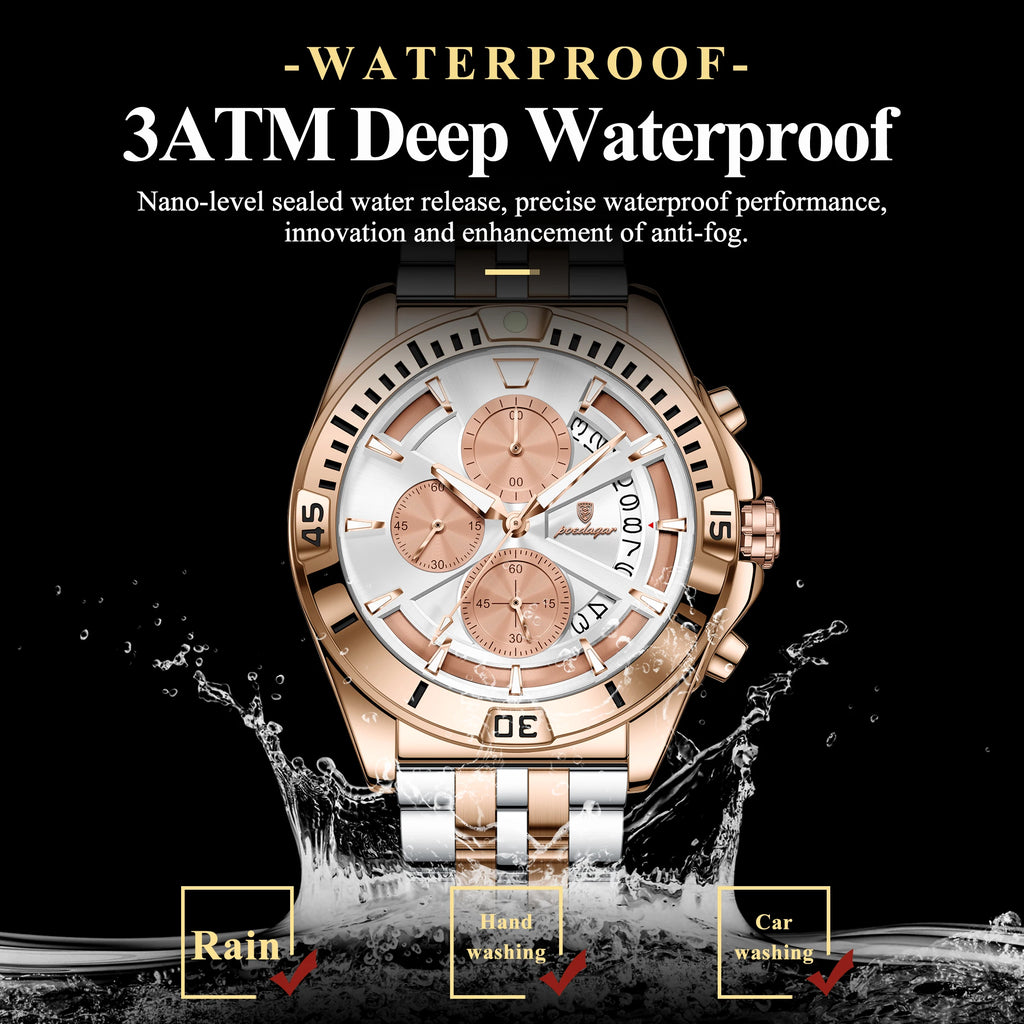 Poedagar 695 Men's Quartz Watches Two-Tone Colorways Trendy Casual Stainless Steel Luminous Chronograph Montre Homme Wholesale
