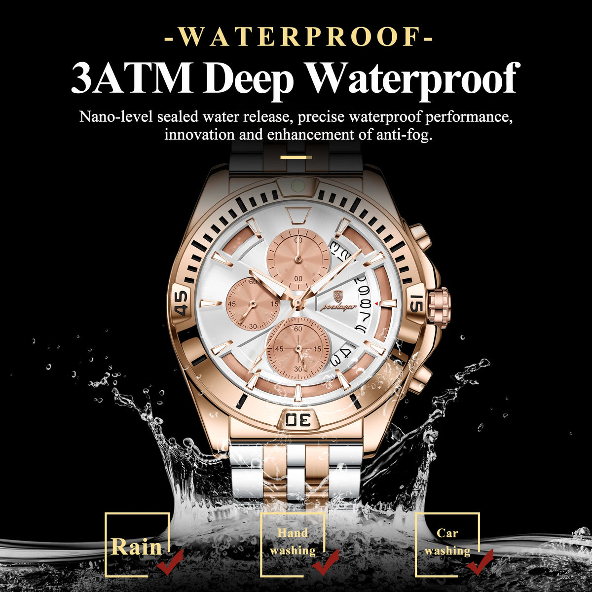 Poedagar 695 Men's Quartz Watches Two-Tone Colorways Trendy Casual Stainless Steel Luminous Chronograph Montre Homme Wholesale