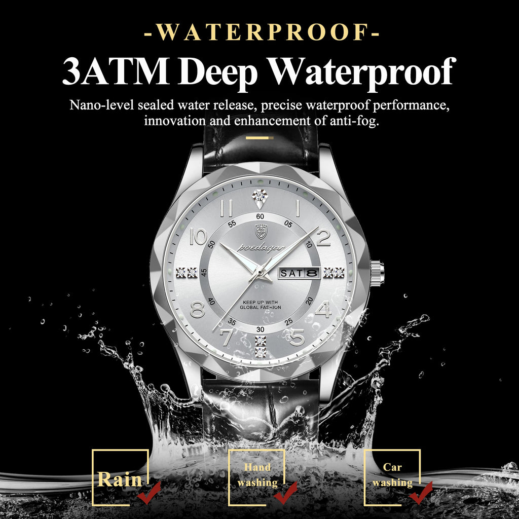 Poedagar 858 Watch for Men Luxury Date Week Leather Strap Quartz Watches Waterproof Luminous Men's Watches Wholesale Orologio