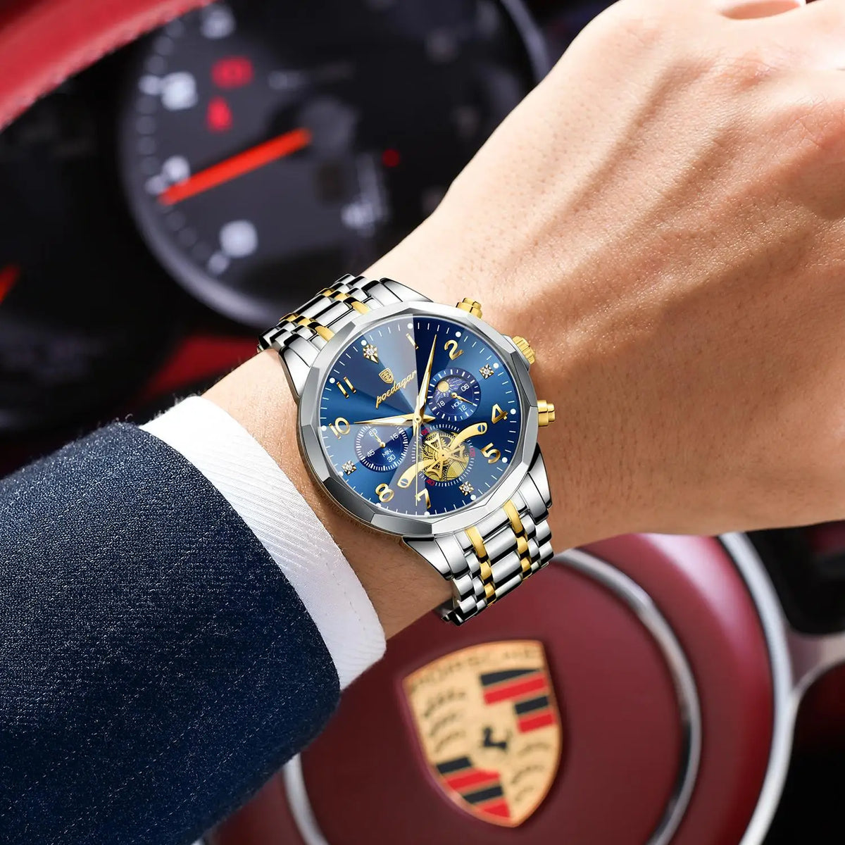 Poedagar 939 Men's Luxury Stainless Steel Chronograph Quartz Watch Waterproof Luminous Watch for Men