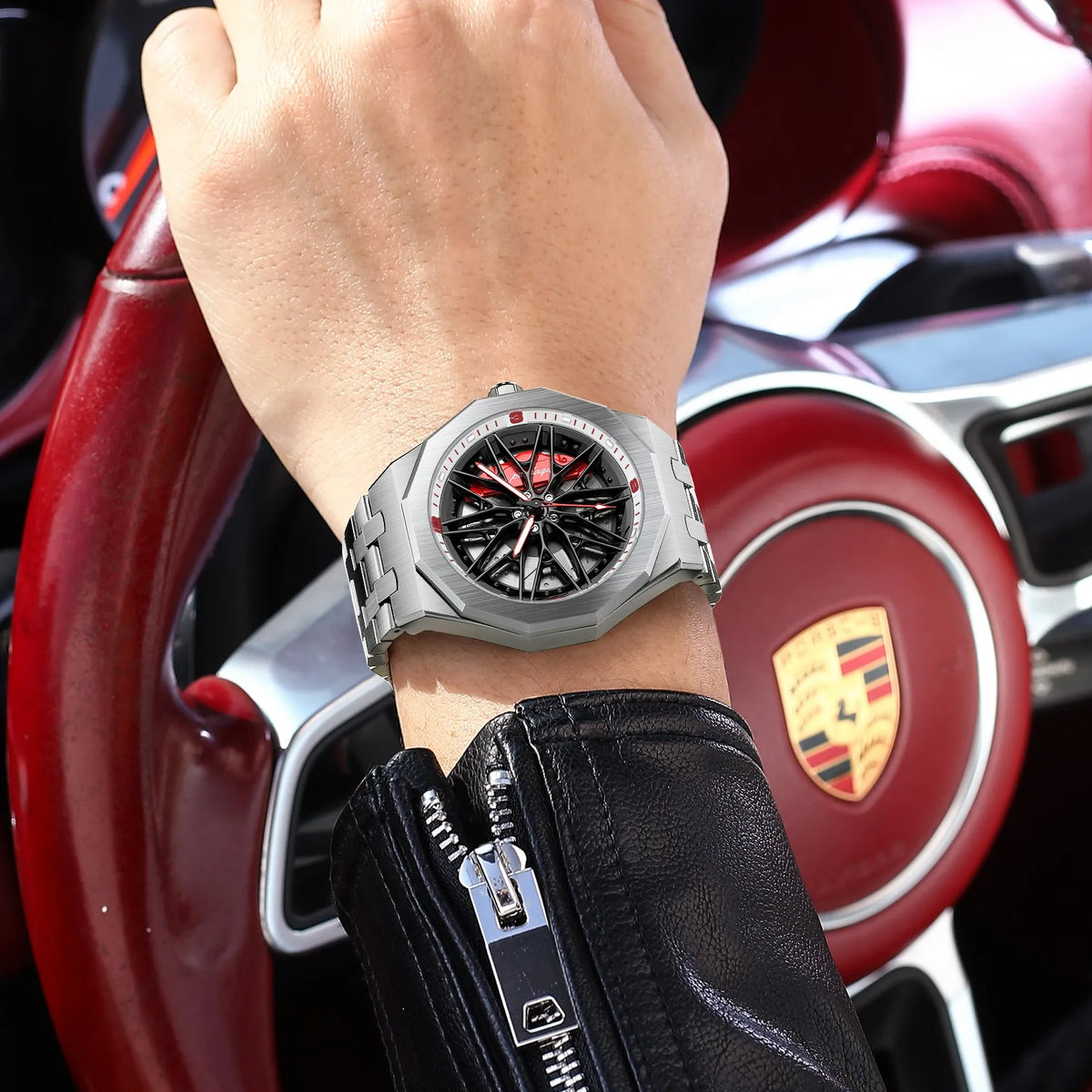 Poedagar 809 Trendy Men's Watch Unique Wheel Rotating Design Waterproof Luminous Stainless Steel Quartz Watches for Men Montres