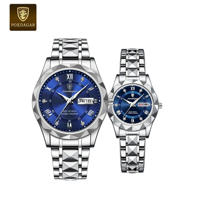 Poedagar Luxury Fashion Quartz Watches for Men Women Waterproof Luminous Stainless Couple Watches