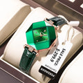 Poedagar Women Fashion Green Leather Watches Elegant Diamond Luxury Quartz Ladies Wristwatch Waterproof Watch for Womens Opp Bag