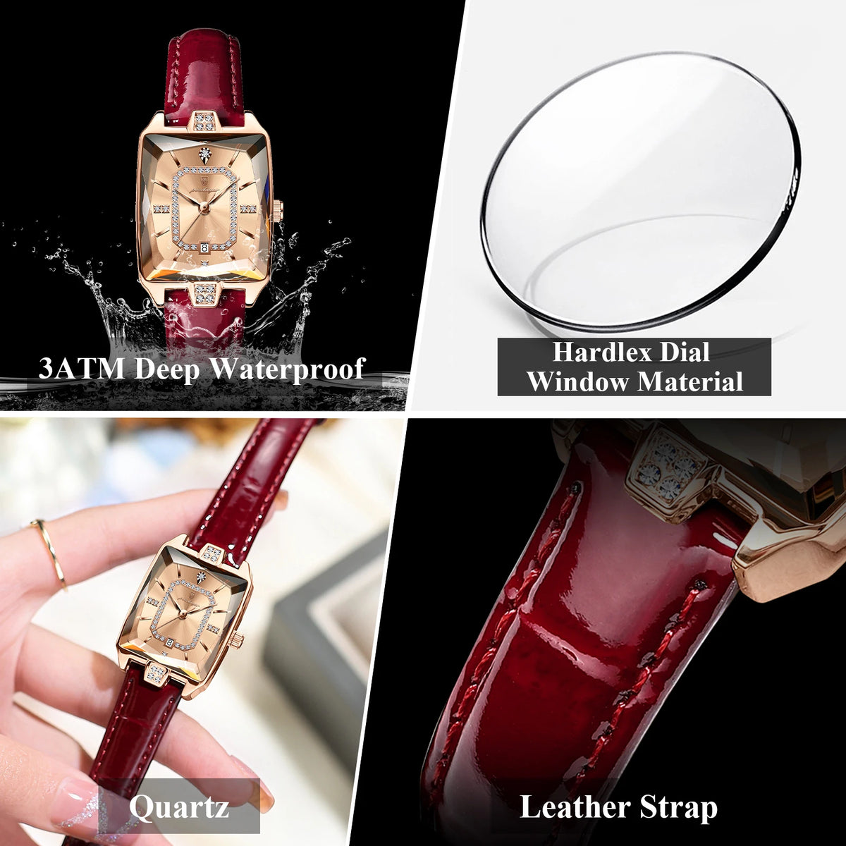Poedagar 785 Luxury Women Watches Square Case Crystal Clock for Girl Business Leather Band Waterproof Quartz Watch for Women