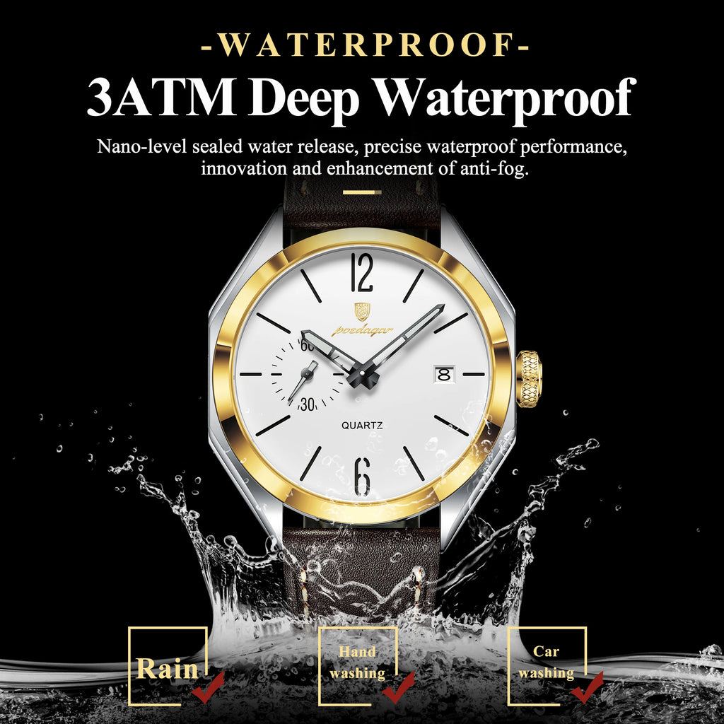 Poedagar 689 Luxury Casual Mens Quartz Watch Geometric Dial Waterproof Leather Strap Fashion Wristwatch Wholesale Factory Direct