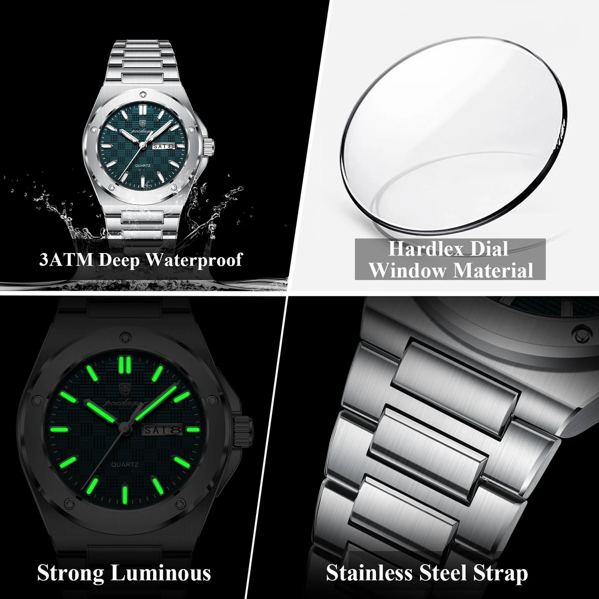 Poedagar 696 Factory Wholesale Original Luxury Stainless Steel Band Watch for Man Luminous Waterproof Date Wrist Watches