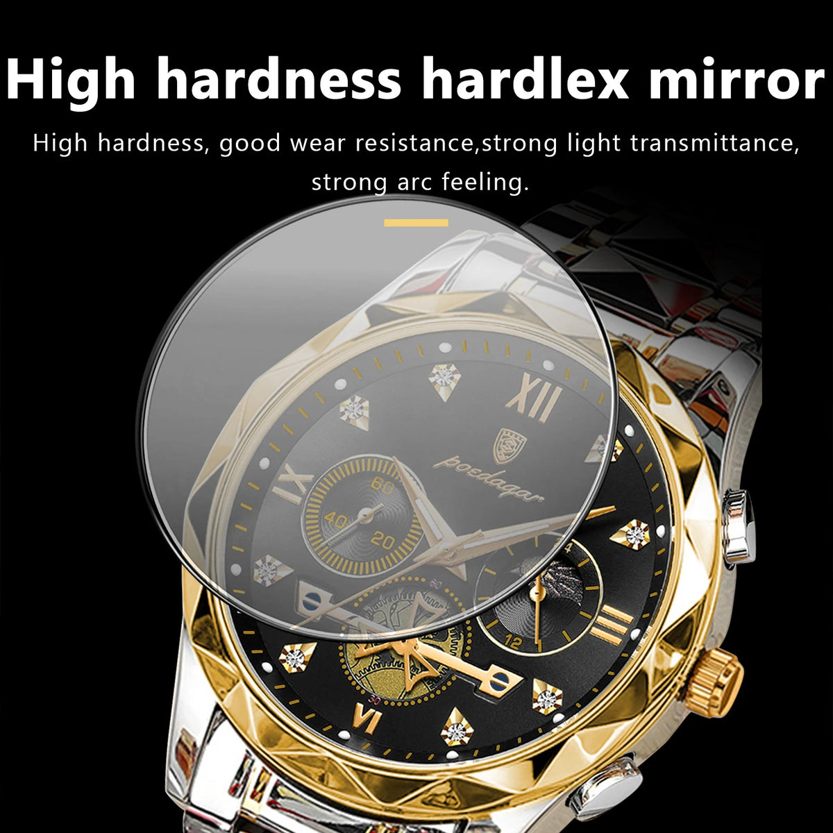 Poedagar Men's Luxury Fashion Quartz Watch Stainless Steel Chronograph Waterproof Luminous Feature 42mm Alloy Business Style