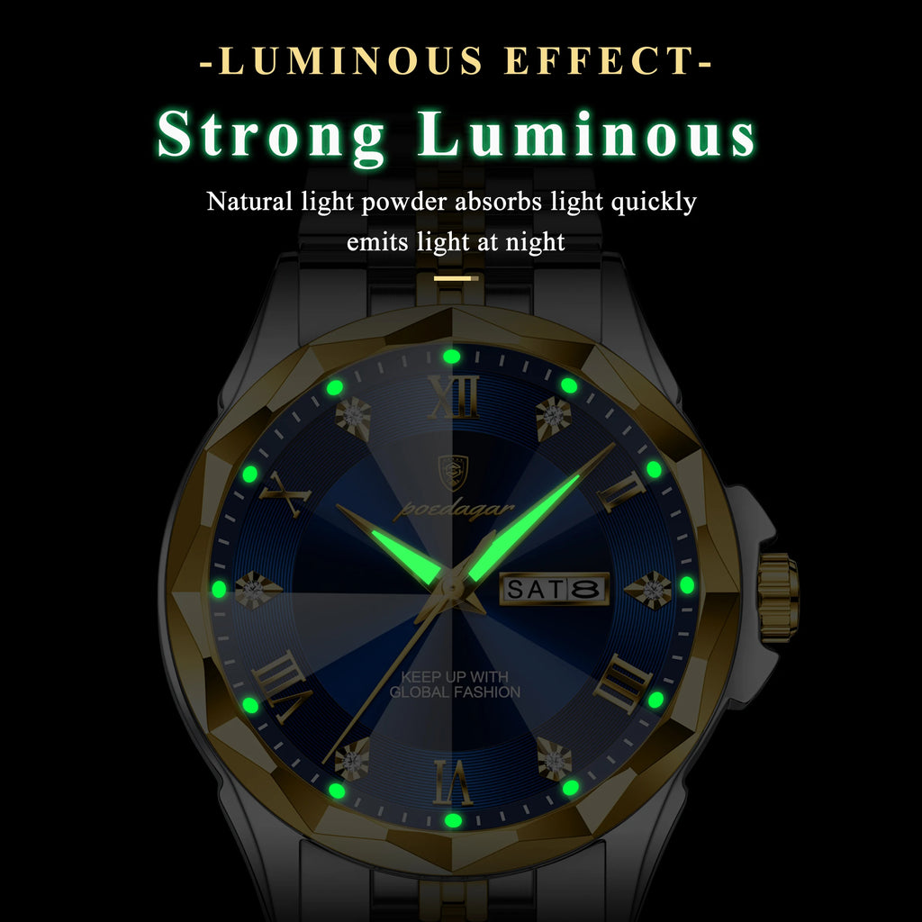 Poedagar 698 Luxury Waterproof Luminous Business Men Quartz Watches Stainless Steel Strap Calendar Watch for Men