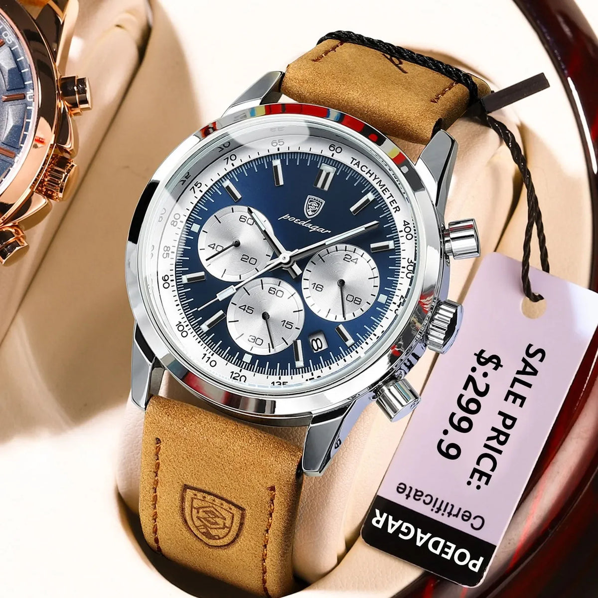 Poedagar Luxury Leather Reloj Waterproof Luminous Watch for Men Multifunctional Chronograph Date Quartz Watches