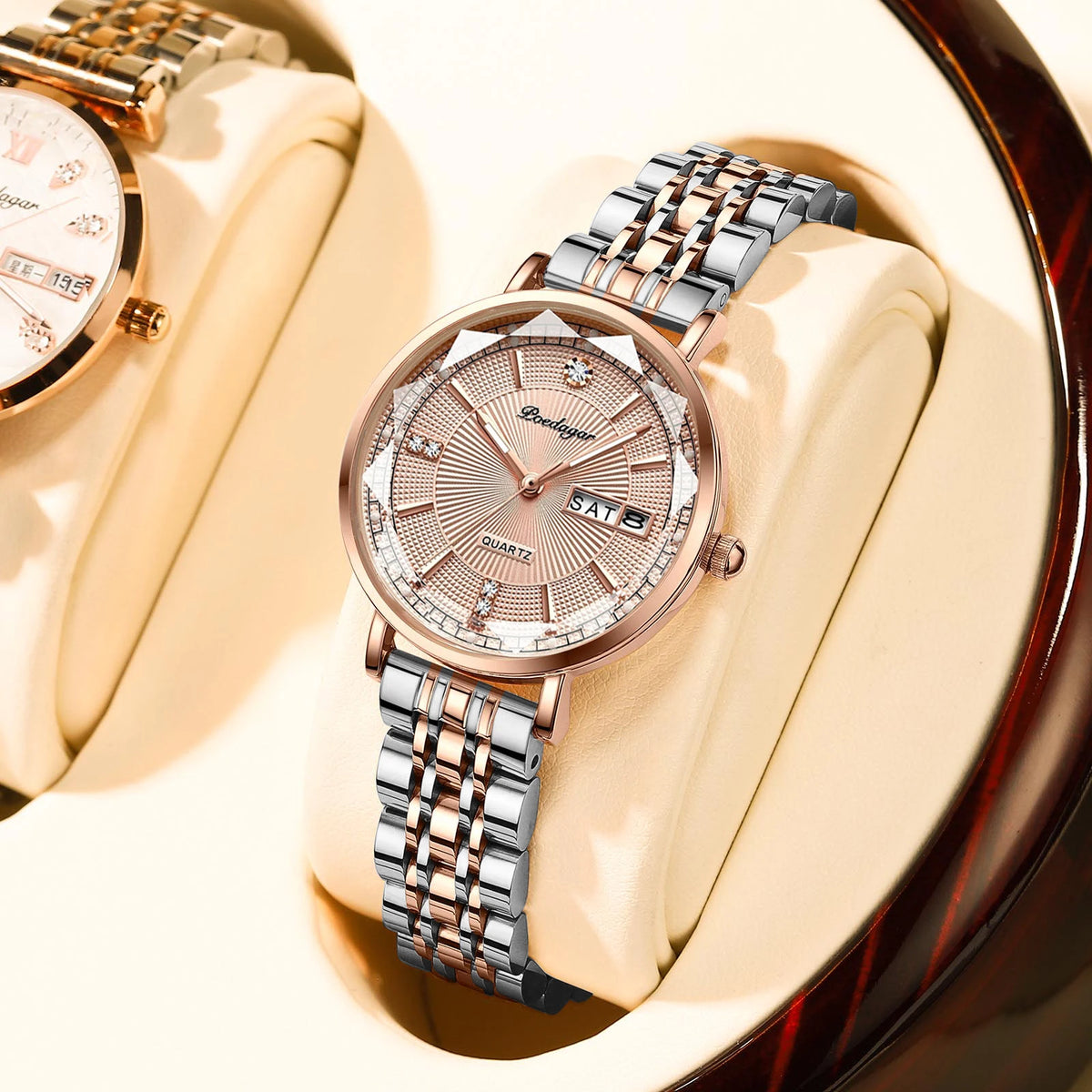 Poedagar Strap Wristwatch Luxury Diamond Stainless Steel Quartz Watches Waterproof Calendar Ladies Watch Clock for Women